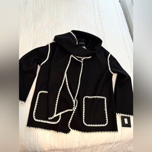 Marc New York Andrew Marc Boho Trendy Jacket Black Womens Medium Stitching Scarf